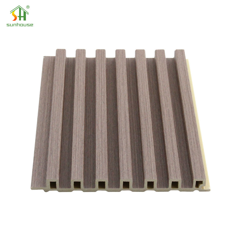 Wooden Grain WPC Wall Fluted Panel Waterproof PVC WPC Wall Cladding Wall Decor Panel